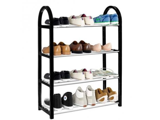 Kovový botník na topánky so 4 policami - čierny