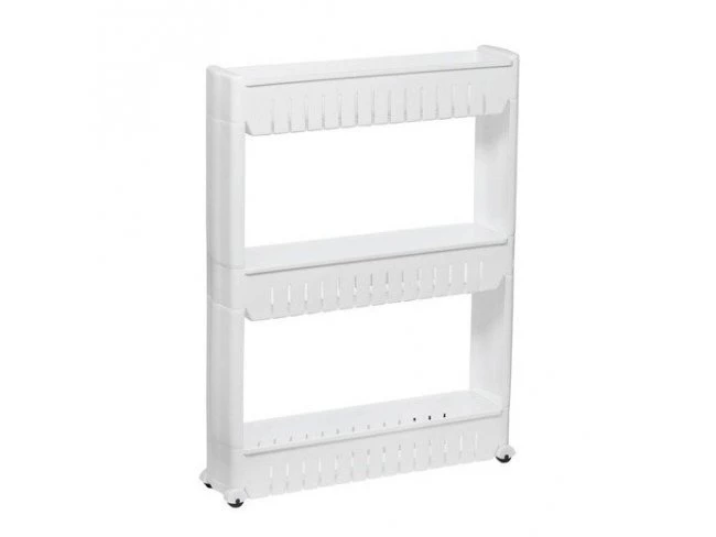 Mobilná kúpeľňová skrinka na kolieskach 3 úrovne - biela