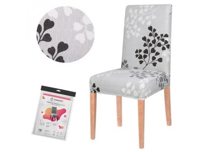 Návlek na stoličku univerzálny - sivo-čierne listy