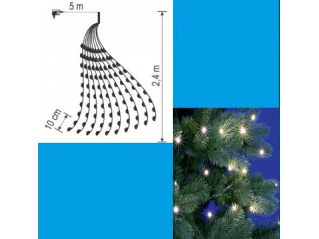 Vianočný LED zväzok svietiacich reťazcov s časovačom - 10 reťazcov po 25ks LED - 2,4m - Studená biela