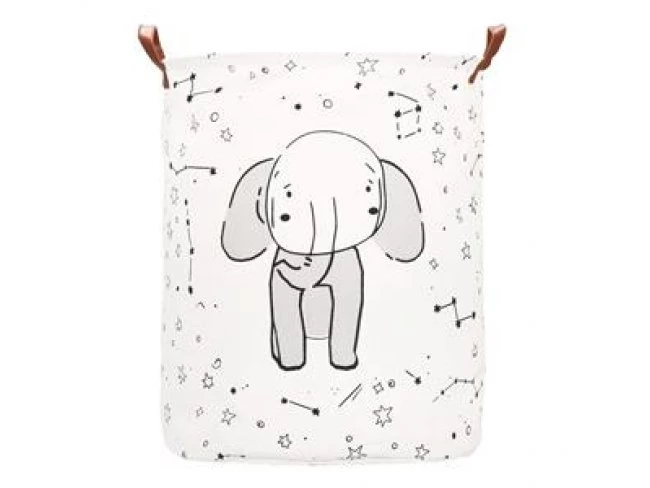 Úložný kôš na hračky - slon a hviezdy na krémovej