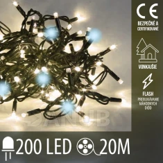 Vianočná led svetelná reťaz vonkajšia flash - 200led - 20m teplá biela+studená biela