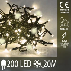 Vianočná led svetelná reťaz vonkajšia flash - 200led - 20m teplá biela+teplá biela