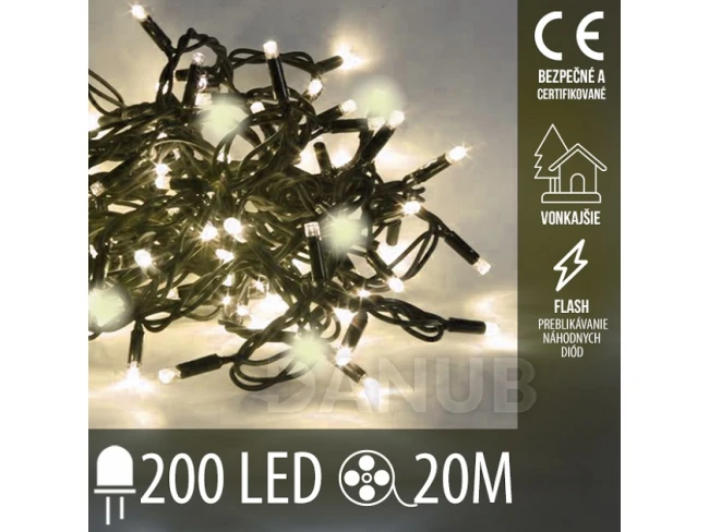 Vianočná led svetelná reťaz vonkajšia flash - 200led - 20m teplá biela+teplá biela