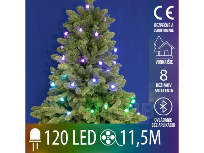 Vianočná led svetelná reťaz vonkajšia - SMART - programátor - 120led - 11,9m - RGB