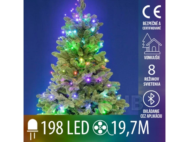 Vianočná led svetelná reťaz vonkajšia - SMART - programátor - 198led - 19,7m - RGB