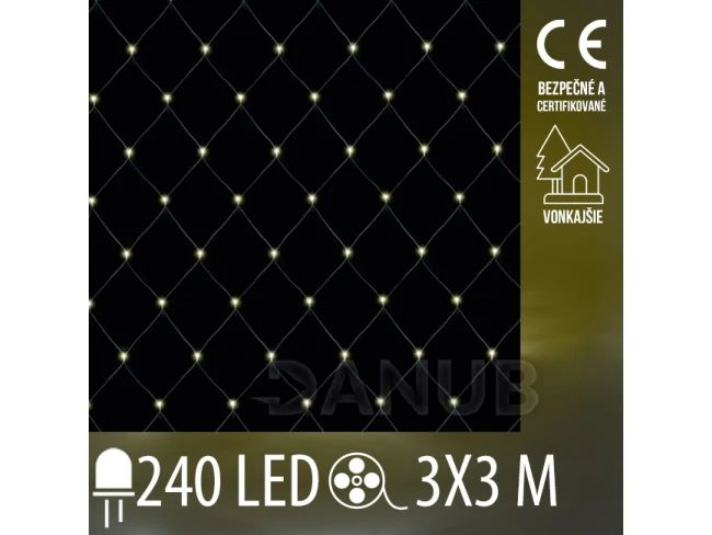 Vianočná led svetelná sieť vonkajšia - 240led - 3x3 m - teplá biela