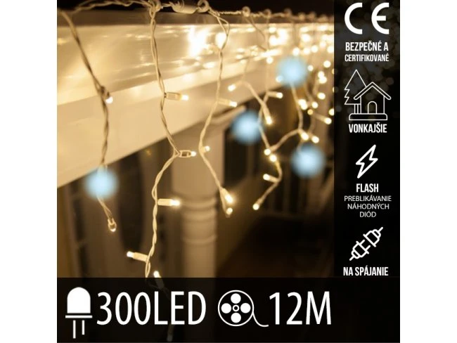 Vianočná led svetelná záclona na spájanie vonkajšia flash - 300led - 12m - teplá biela / studená biela
