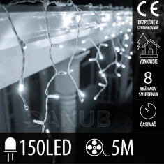 Vianočná led svetelná záclona vonkajšia - programy - časovač - 150led - 5m studená biela