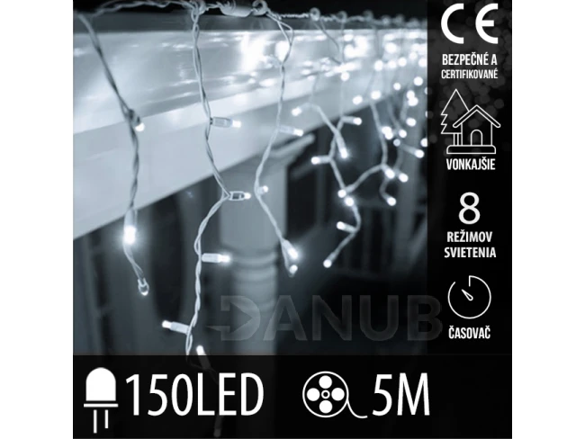 Vianočná led svetelná záclona vonkajšia - programy - časovač - 150led - 5m studená biela