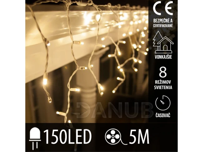 Vianočná LED svetelná záclona vonkajšia - programy - časovač - 150LED - 5M Teplá biela
