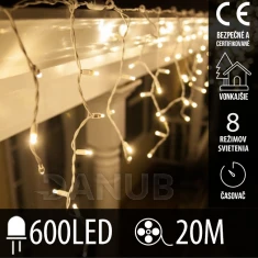 Vianočná led svetelná záclona vonkajšia - programy - časovač - 600led - 20m teplá biela