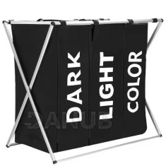 Kôš na bielizeň trojitý - 146 L - skladací - čierny