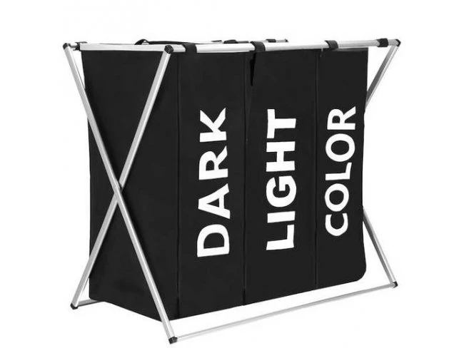 Kôš na bielizeň trojitý - 146 L - skladací - čierny