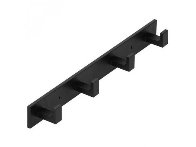 Nástenný kúpeľňový vešiak s 4 háčikmi - hliník - čierny