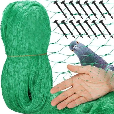 Ochranná sieť proti vtákom s upevňovacími kolíkmi (14ks) - 8x14 m - zelená