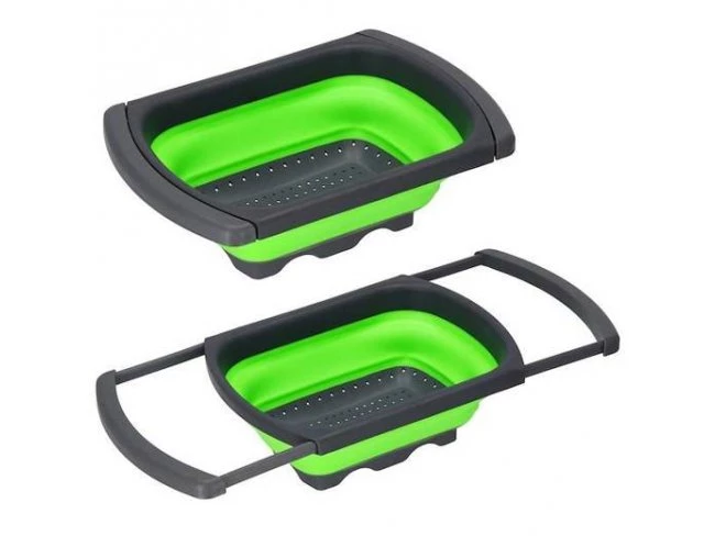 Silikónový cedník na kuchynský drez skladací - sivozelený