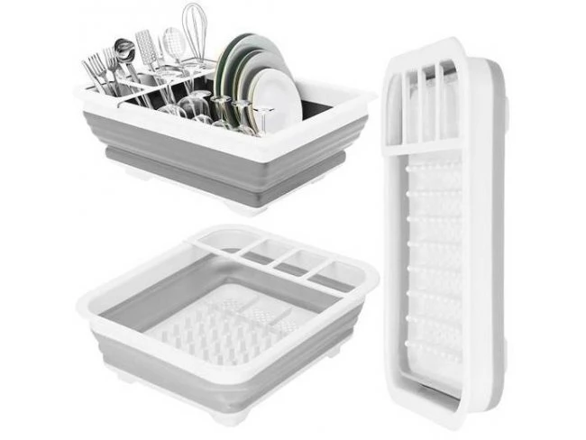 Silikónový odkvapkávač na riad a príbory - skladací, sivobiely