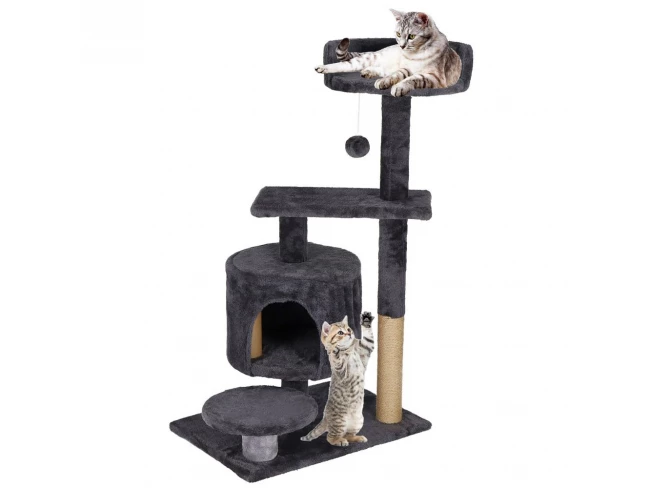 Sisalové škrabadlo pre mačky s hračkami - 5-úrovní - 87 cm - grafitové