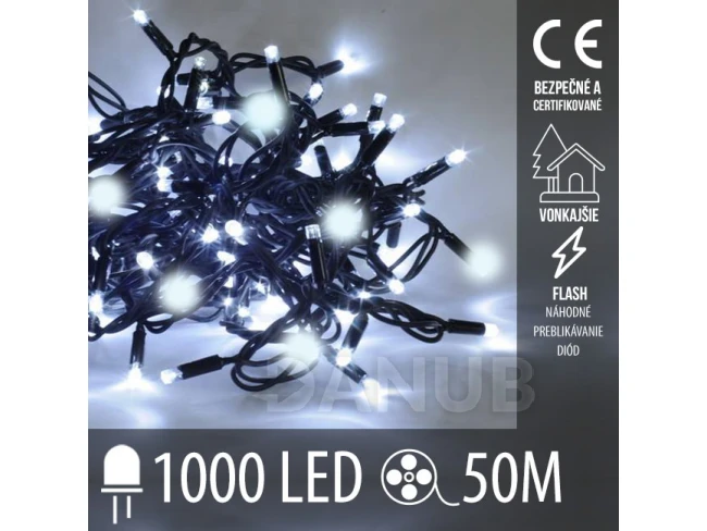 Vianočná led svetelná reťaz vonkajšia FLASH - 1000led - 50m - studená biela / studená biela