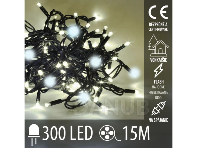 Vianočná led svetelná reťaz vonkajšia FLASH - na spájanie - 300led - 15m - teplá biela / studená biela