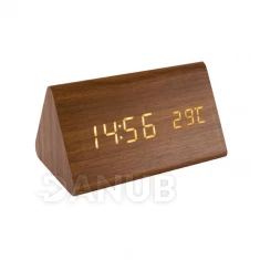 Digitálny budík s LED displejom, hnedé drevo