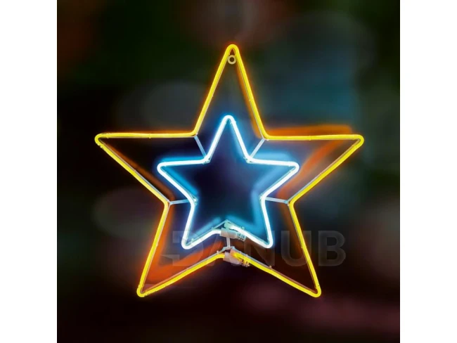 Neon-light dvojitá snehová vločka vonkajšia - 55x54cm - modrá/žltá