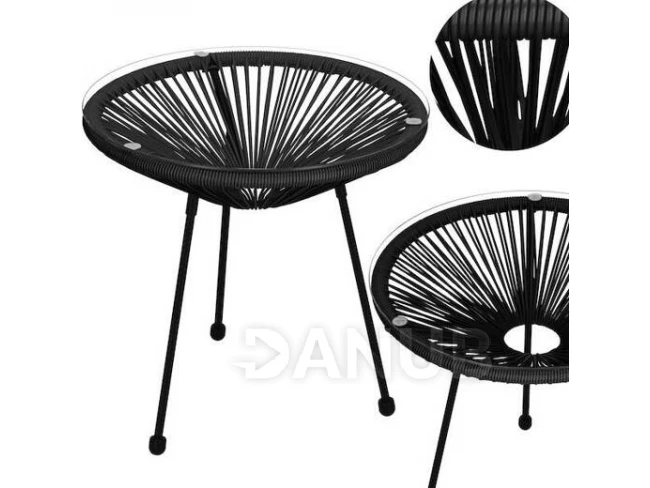 Záhradný ratanový stôl so sklom - 50 cm - čierny