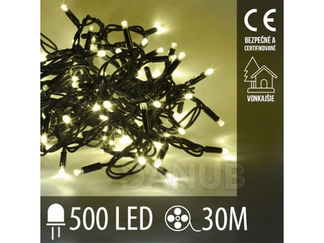 Vianočná led svetelná reťaz vonkajšia - 500led - 30m teplá biela
