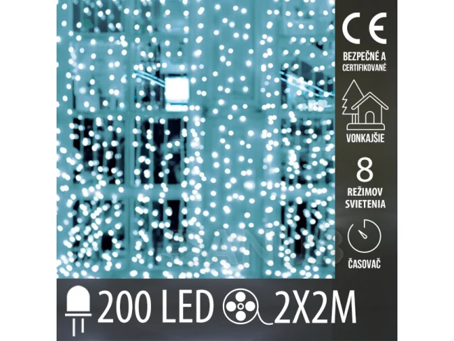 Vianočná led svetelná záclona vonkajšia - DOT LED - programy, časovač - 200led - 2x2m - studená biela