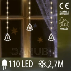 Vianočná led svetelná záclona vonkajšia - záves - stromčeky - 110 led - 2,7m - teplá biela