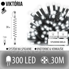 Viktória led svetelná reťaz vonkajšia flash - 300led - 30m studená biela/ flash prebliknutie studená biela