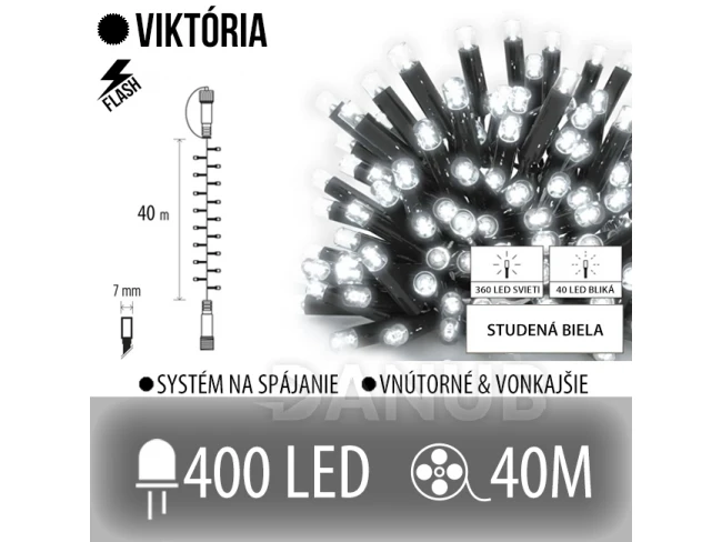Viktória led svetelná reťaz vonkajšia flash - 400led - 40m studená biela/ flash prebliknutie studená biela