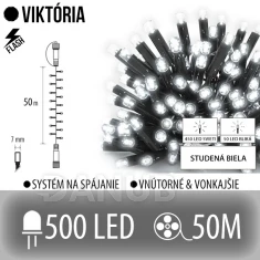 Viktória led svetelná reťaz vonkajšia flash - 500led - 50m studená biela/ flash prebliknutie studená biela
