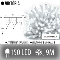 Viktória led svetelná záclona vonkajšia - 150led - 9m studená biela - biely kábel