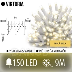 Viktória led svetelná záclona vonkajšia - 150led - 9m teplá biela - biely kábel