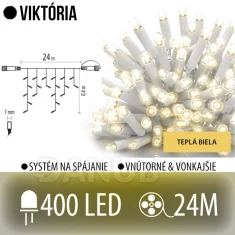 Viktória led svetelná záclona vonkajšia - 400led - 24m teplá biela - biely kábel