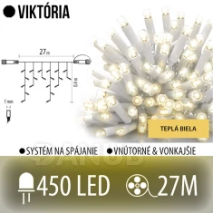 Viktória led svetelná záclona vonkajšia - 450led - 27m teplá biela - biely kábel