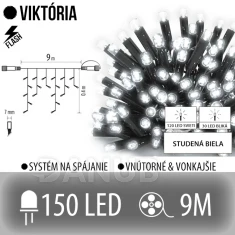 Viktória led svetelná záclona vonkajšia flash - 150led - 9m studená biela / flash prebliknutie studená biela