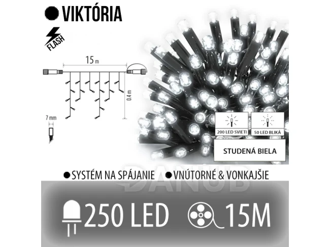 Viktória led svetelná záclona vonkajšia flash - 250led - 15m studená biela / flash prebliknutie studená biela