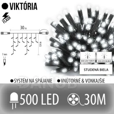 Viktória led svetelná záclona vonkajšia flash - 500led - 30m studená biela / flash prebliknutie studená biela