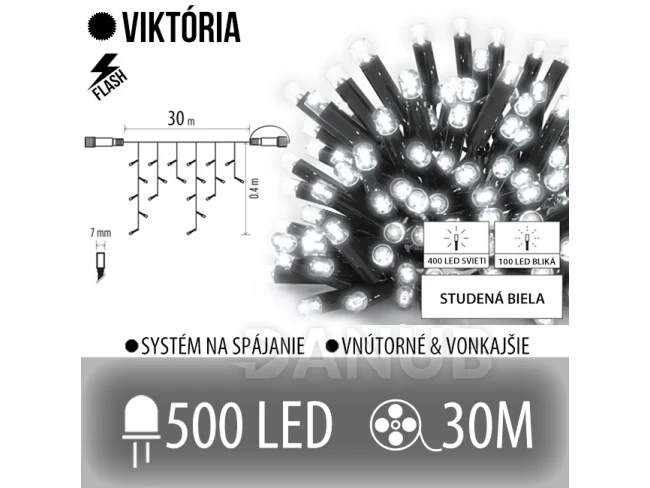 Viktória led svetelná záclona vonkajšia flash - 500led - 30m studená biela / flash prebliknutie studená biela