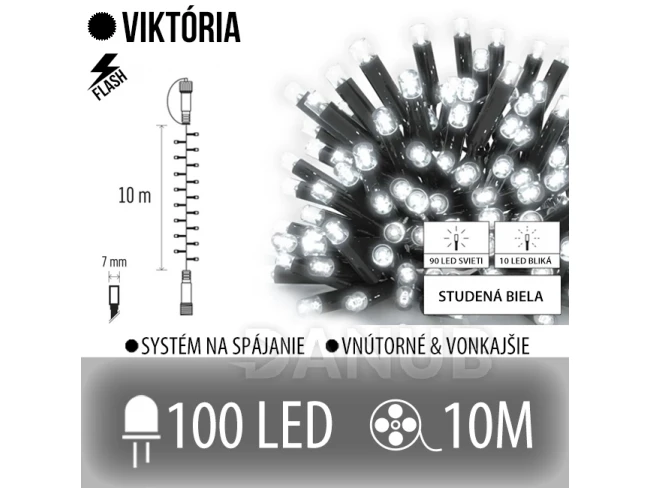 Viktória spojovateľná led svetelná reťaz vonkajšia flash - 100led - 10m studená biela/ flash prebliknutie studená biela Viktória spojovateľná led svetelná reťaz vonkajšia flash - 100led - 10m studená biela/ flash prebliknutie studená biela