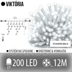 Viktória led svetelná záclona vonkajšia - 200led - 12m studená biela - biely kábel