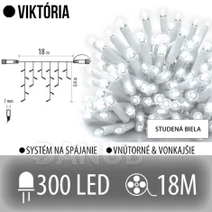 Viktória led svetelná záclona vonkajšia - 300led - 18m studená biela - biely kábel