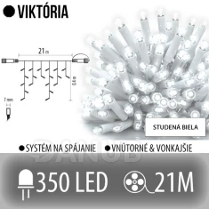 Viktória led svetelná záclona vonkajšia - 350led - 21m studená biela - biely kábel