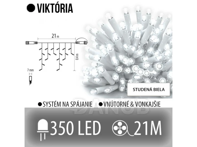 Viktória led svetelná záclona vonkajšia - 350led - 21m studená biela - biely kábel