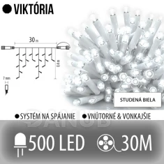 Viktória led svetelná záclona vonkajšia - 500led - 30m studená biela - biely kábel