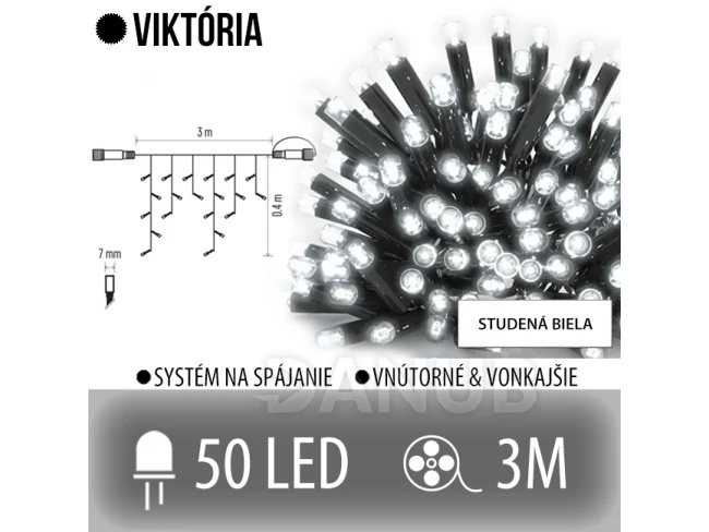 Viktória spojovateľná led svetelná záclona vonkajšia - 50led - 3m studená biela