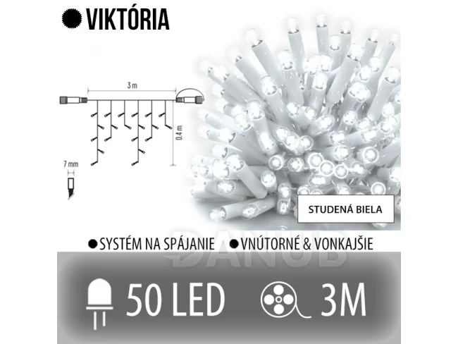 Viktória spojovateľná led svetelná záclona vonkajšia - 50led - 3m studená biela - biely kábel Viktória spojovateľná led svetelná záclona vonkajšia - 50led - 3m studená biela - biely kábel